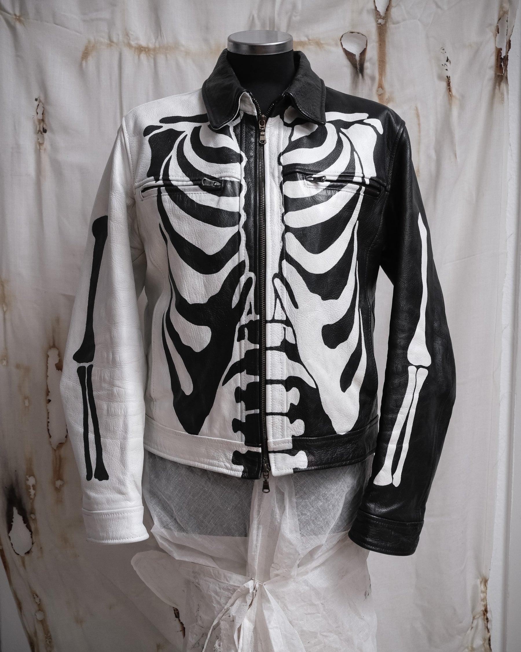 Handpainted Skeleton Vintage Leather Jacket