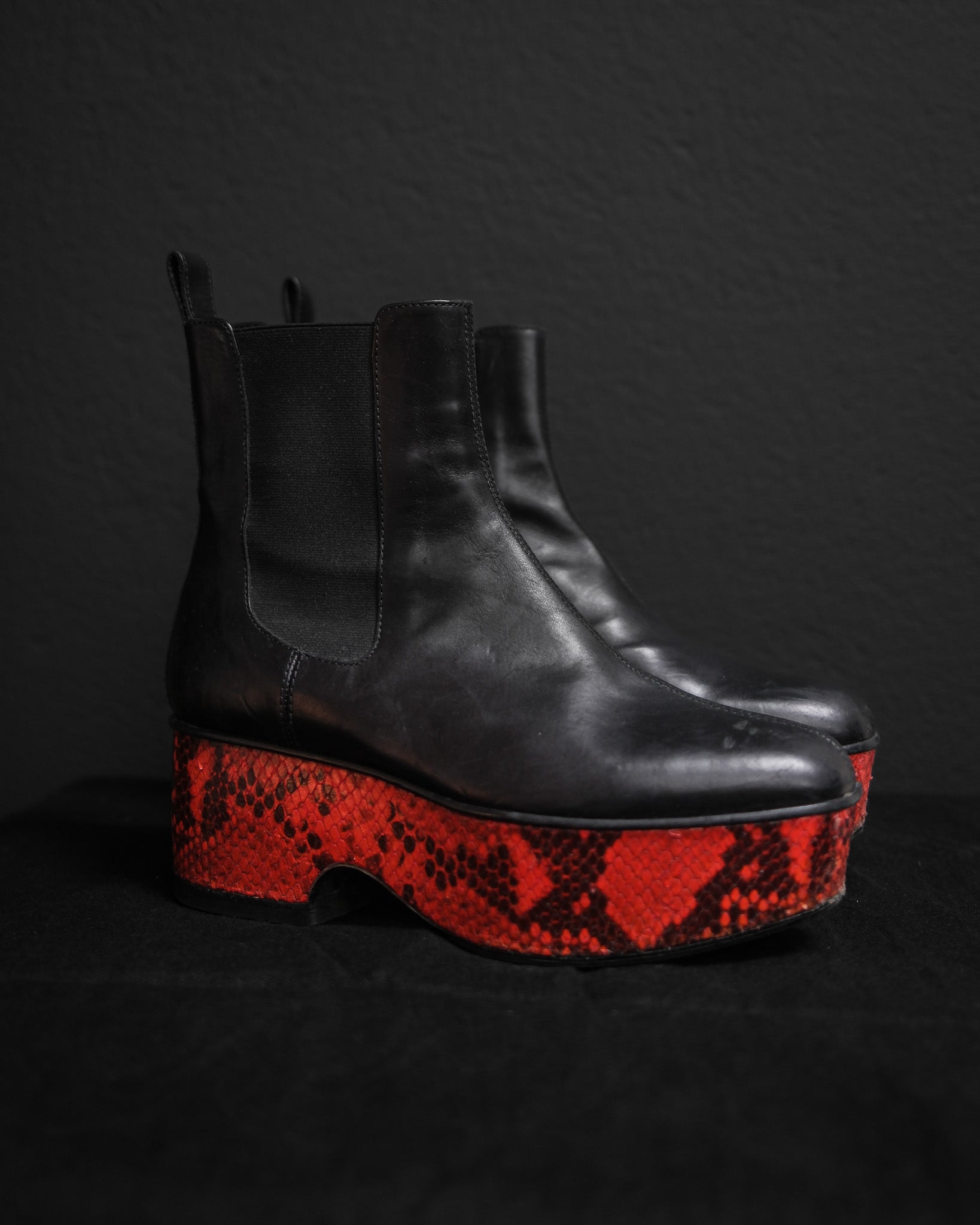 DRIES VAN NOTEN Black Leather Boots with Red Python Sole&nbsp;SS14, EU 38