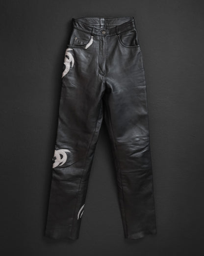 Handcrafted Leather Pants with Silver Tribal Panels