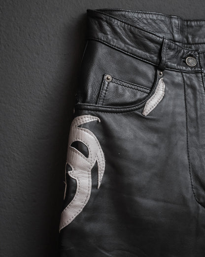 Handcrafted Leather Pants with Silver Tribal Panels