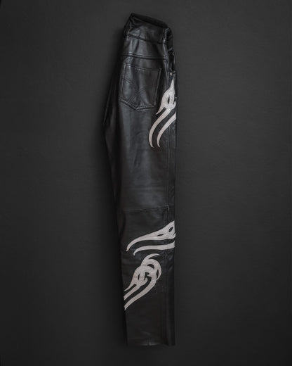 Handcrafted Leather Pants with Silver Tribal Panels