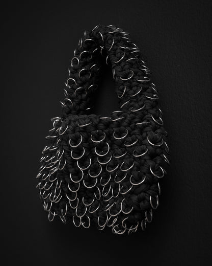 Heavy Crochet Bag with Full Metal Ring Detailing