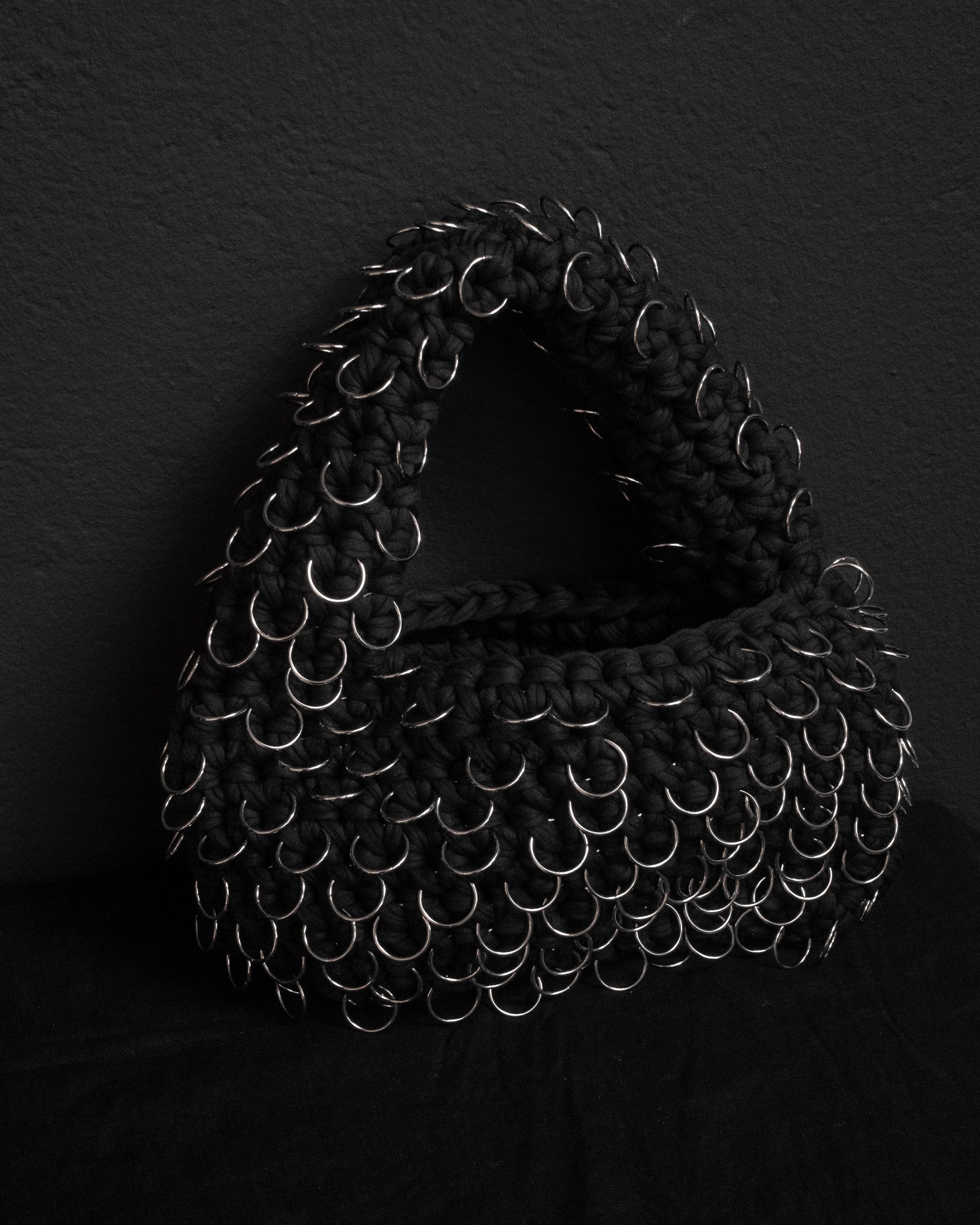 Heavy Crochet Bag with Full Metal Ring Detailing