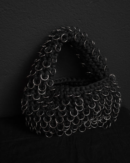 Heavy Crochet Bag with Full Metal Ring Detailing