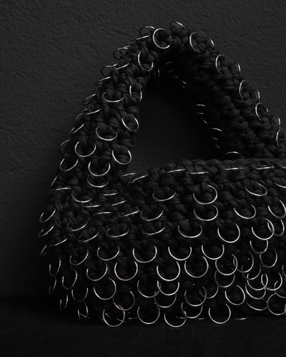 Heavy Crochet Bag with Full Metal Ring Detailing