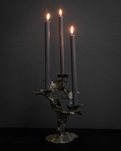 Brutalist MCM Metal Candelabra — Molten Drop Finish, 1960s
