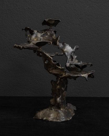 Brutalist MCM Metal Candelabra — Molten Drop Finish, 1960s