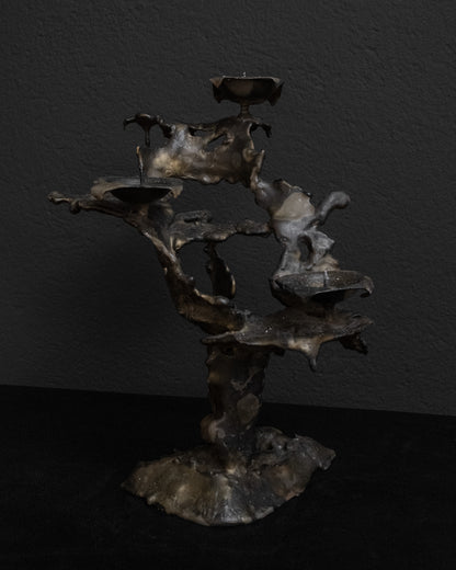 Brutalist MCM Metal Candelabra — Molten Drop Finish, 1960s