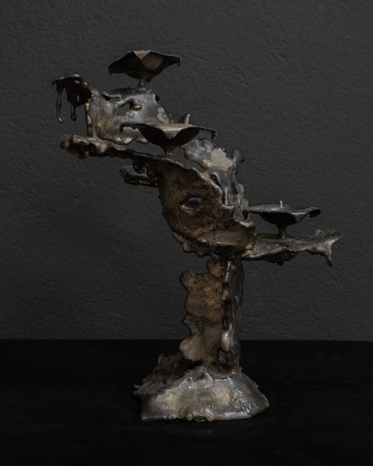 Brutalist MCM Metal Candelabra — Molten Drop Finish, 1960s