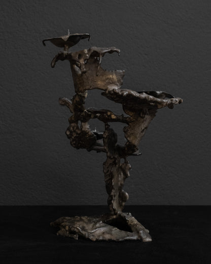 Brutalist MCM Metal Candelabra — Molten Drop Finish, 1960s