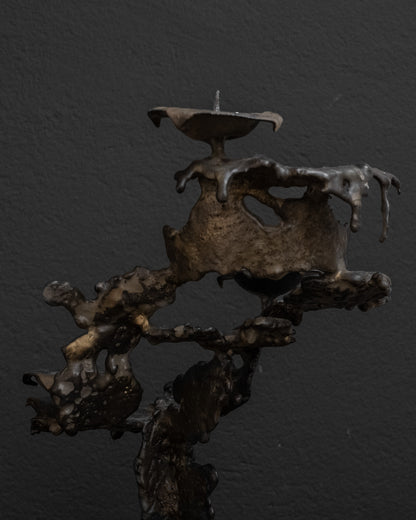 Brutalist MCM Metal Candelabra — Molten Drop Finish, 1960s