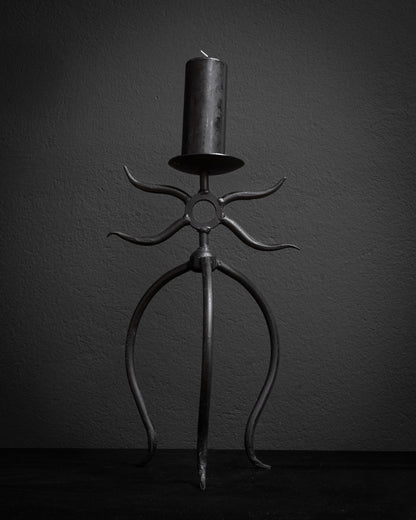 Large Sculptural Cast Iron Candle Holder