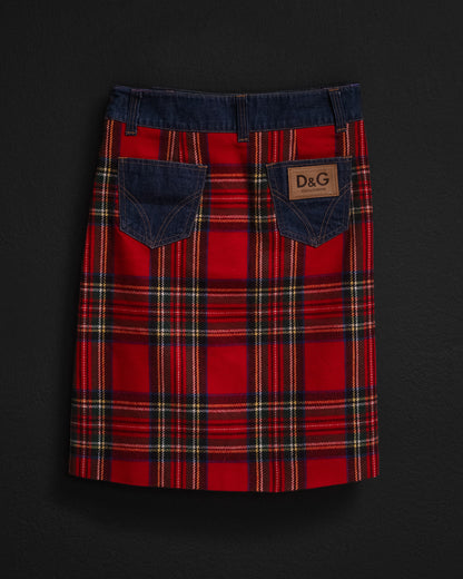 DOLCE & GABBANA Tartan Wool Denim Skirt — 2000s
