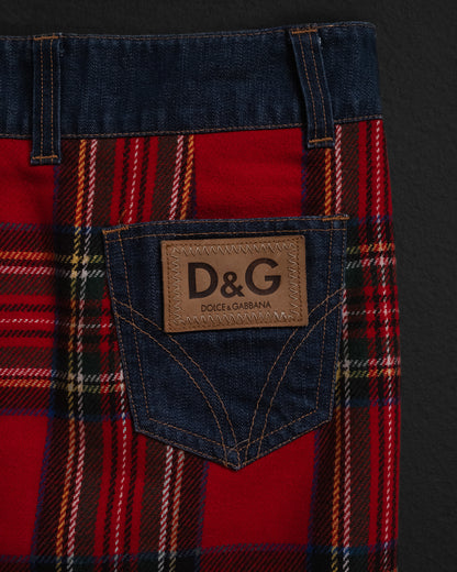 DOLCE & GABBANA Tartan Wool Denim Skirt — 2000s