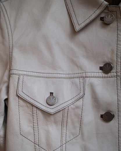LUCIEN PELLAT-FINET Early 2000s Collector Cannabis Leaf Leather Shirt Jacket