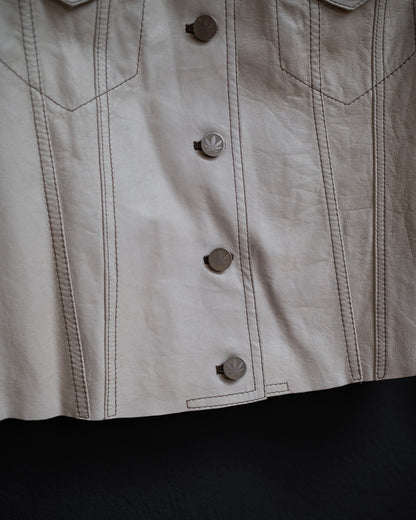 LUCIEN PELLAT-FINET Early 2000s Collector Cannabis Leaf Leather Shirt Jacket