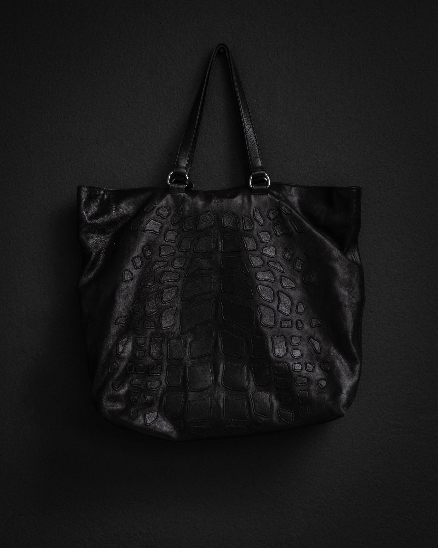 PRADA Rare Oversized Croc-Pattern Leather Tote – c. 2009