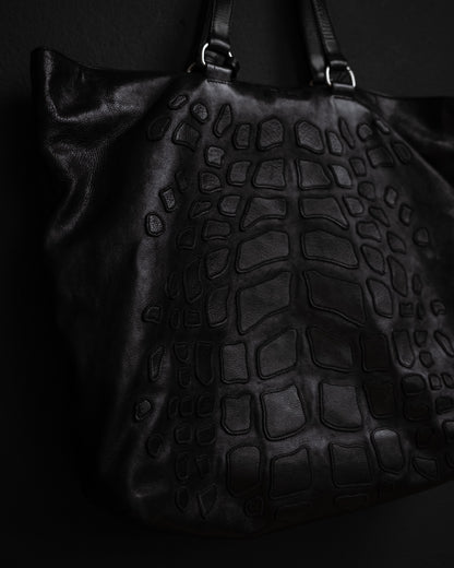 PRADA Rare Oversized Croc-Pattern Leather Tote – c. 2009
