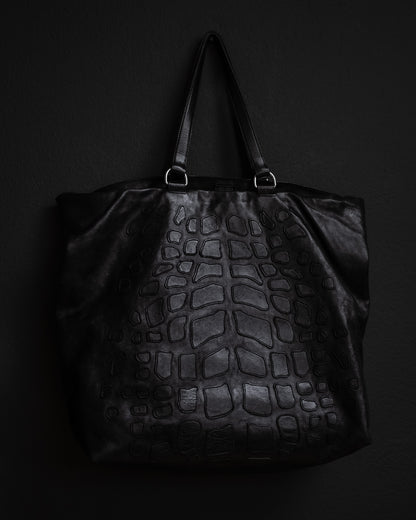 PRADA Rare Oversized Croc-Pattern Leather Tote – c. 2009