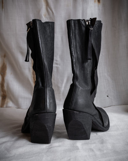 BORIS BIDJAN SABERI Sculptural Zip Leather Boots, EU 39