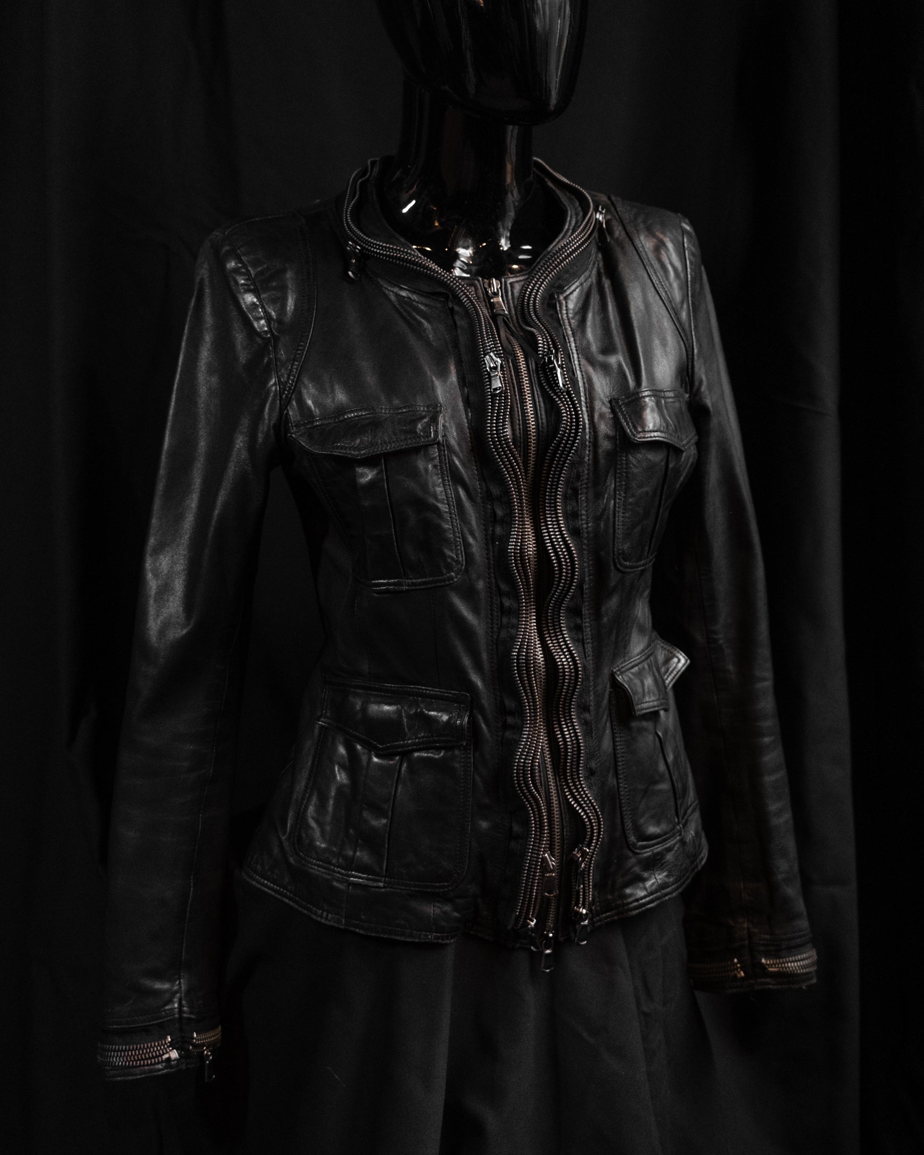 Archival Early-2000s Leather Jacket with Sculptural Multi-Chain Front