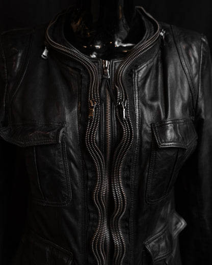 Archival Early-2000s Leather Jacket with Sculptural Multi-Chain Front
