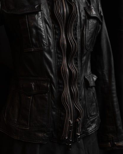 Archival Early-2000s Leather Jacket with Sculptural Multi-Chain Front