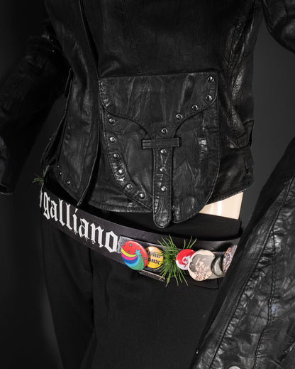 JOHN GALLIANO Early 00s Gothic Multi-Use Leather Belt / Bag Strap with Pins