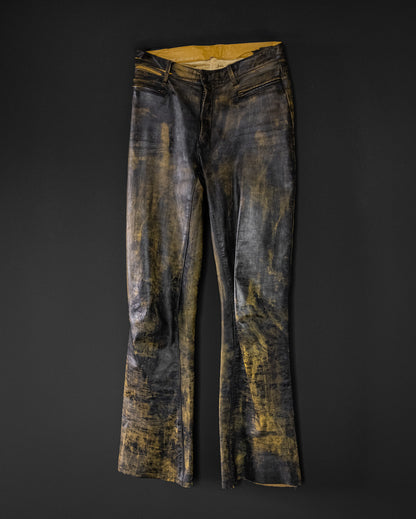 VINTAGE Custom 90s Painted Leather Trousers with Cracked Finish