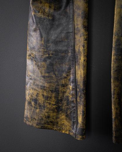 VINTAGE Custom 90s Painted Leather Trousers with Cracked Finish