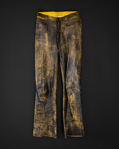 VINTAGE Custom 90s Painted Leather Trousers with Cracked Finish