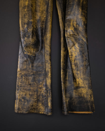 VINTAGE Custom 90s Painted Leather Trousers with Cracked Finish