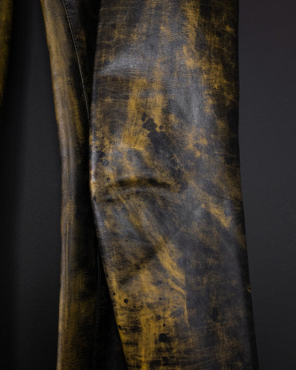 VINTAGE Custom 90s Painted Leather Trousers with Cracked Finish