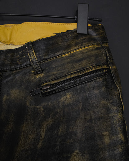 VINTAGE Custom 90s Painted Leather Trousers with Cracked Finish