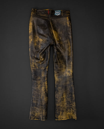 VINTAGE Custom 90s Painted Leather Trousers with Cracked Finish