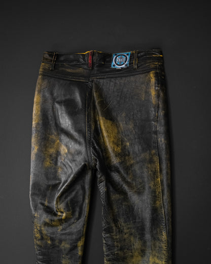 VINTAGE Custom 90s Painted Leather Trousers with Cracked Finish
