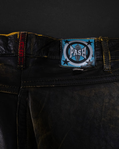 VINTAGE Custom 90s Painted Leather Trousers with Cracked Finish