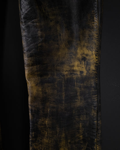 VINTAGE Custom 90s Painted Leather Trousers with Cracked Finish