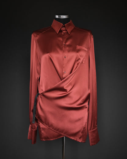 A.F. VANDEVORST, fall 2011 runway draped silk wrap shirt in rust red