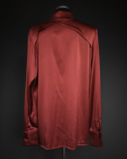 back of a draped silk wrap shirt in rust red, A.F. VANDEVORST, fall 2011 runway