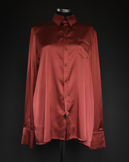 draped silk wrap shirt in rust red from A.F. Vandevorst