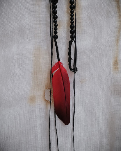 ANN DEMEULEMEESTER Beaded Red Feather Necklace, Runway Spring 2017