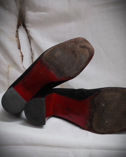 ANN DEMEULEMEESTER Black Ankle Boots with Red Sole and Banana Heel - Fall 1996, EU 38