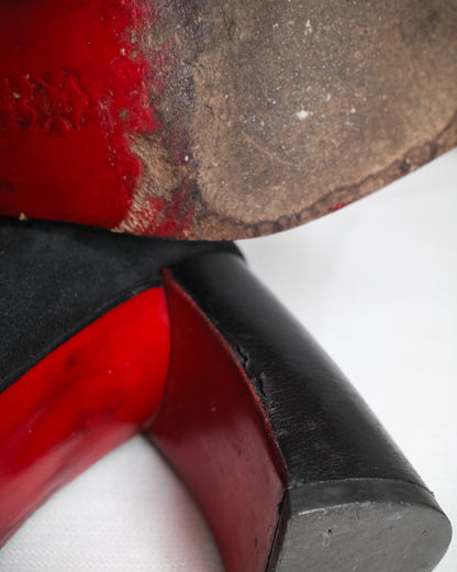 ANN DEMEULEMEESTER Black Ankle Boots with Red Sole and Banana Heel - Fall 1996, EU 38