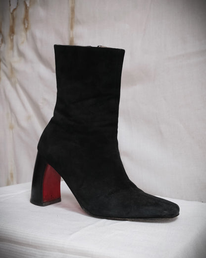 ANN DEMEULEMEESTER Black Ankle Boots with Red Sole and Banana Heel - Fall 1996, EU 38