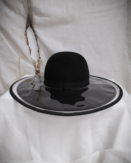 CHANEL Rare Transparent PVC Double Brim Wool Hat