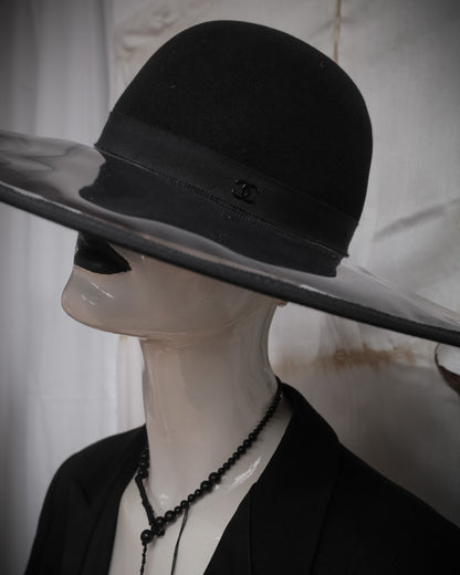CHANEL Rare Transparent PVC Double Brim Wool Hat