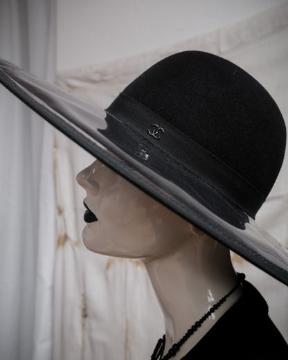 CHANEL Rare Transparent PVC Double Brim Wool Hat