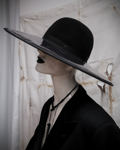 CHANEL Rare Transparent PVC Double Brim Wool Hat