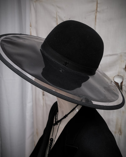 Chanel double brim hat with transparent PVC overlay over wool base, early 2000s sculptural designer piece details